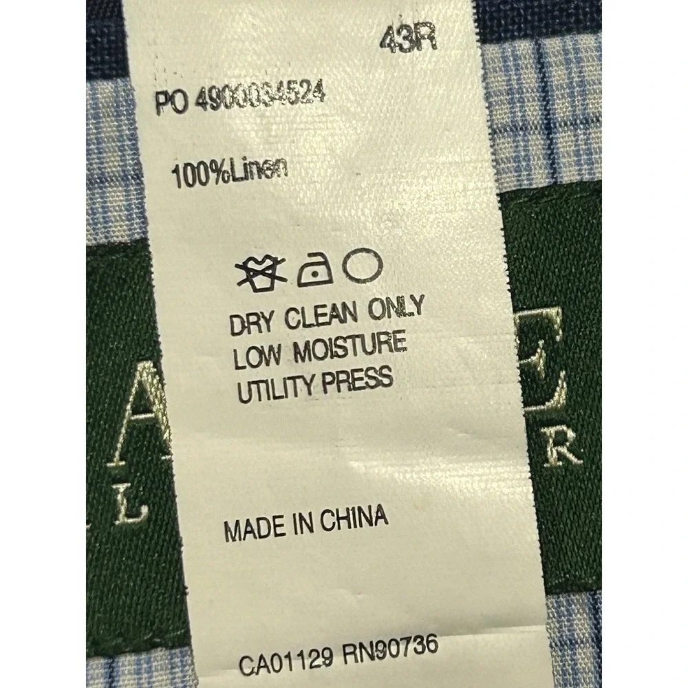 Lauren Ralph Lauren Mens 43R 100% Linen Blazer Blue Two Button Sport Coat Macys